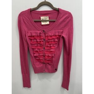 Abercrombie & Fitch Y2K Pink Ruffle Cardigan Sweater Button Front Women's M